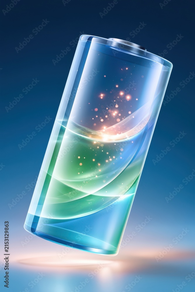 Fototapeta premium Glowing translucent battery filling with luminous energy