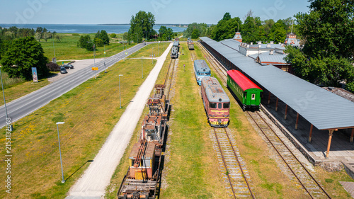 Fotografie Aerial photo from a drone of the old trains and railways at the train station fo