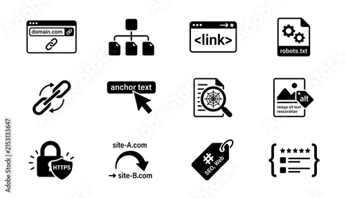 Obraz na płótnie Search Engine Optimization and Website Link Building Icon Set for Digital Market