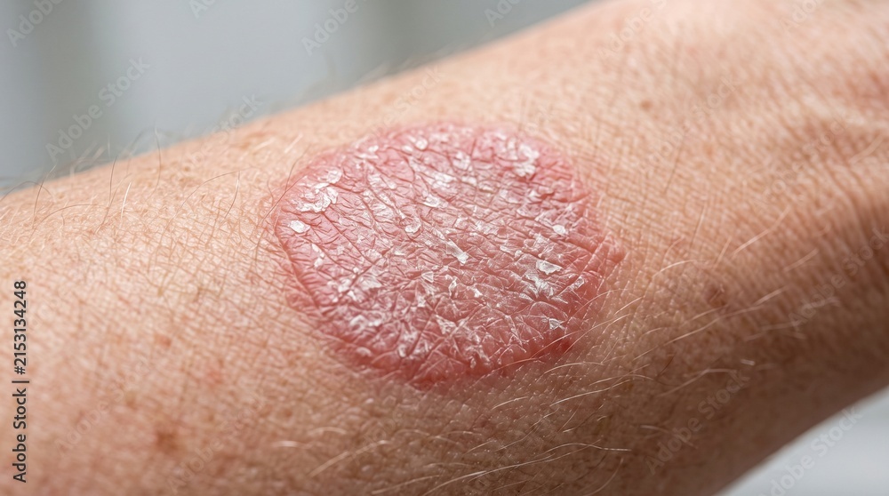 Fototapeta premium Close-Up of Silvery Scale and Erythematous Plaque in Plaque Psoriasis
