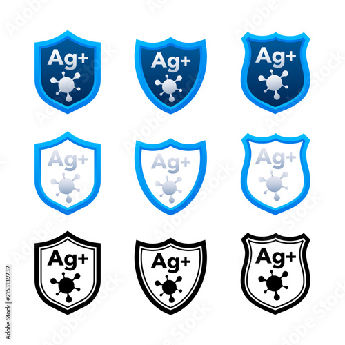 Obraz na plátně Silver ion antibacterial shield icon set Ag+ virus protection