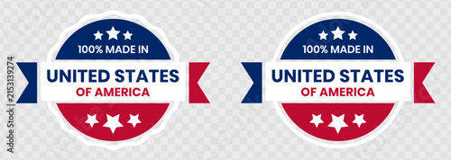100% Made in USA Badge and Ribbon Sticker Vector Set with American Flag Colors