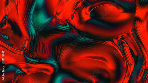 Принти на полотні Abstract liquid metallic background with holographic red and teal fluid waves and grainy texture
