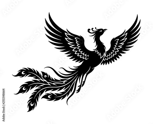 Canvas Print Mythical Phoenix Vector Art, Majestic Firebird Silhouette, Symbol of Rebirth and