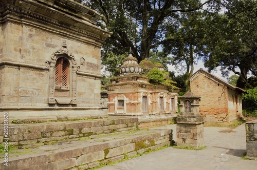 Historic Hindu Temple Complex with Stone and Brick Shrines at Pashupatinath, Kathmandu, Nepal