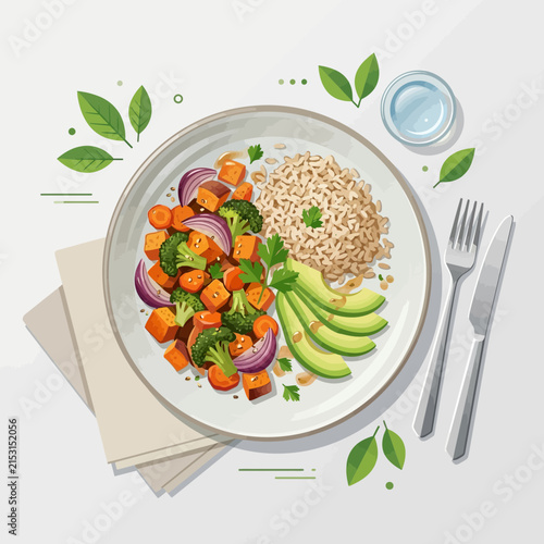 Vector illustration of healthy lunch food options and meal ideas
