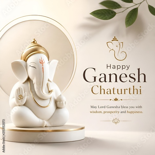 Happy ganesh chaturthi greeting card with lord ganesha statue chaturthi festival religion spirituality celebration blessing traditional