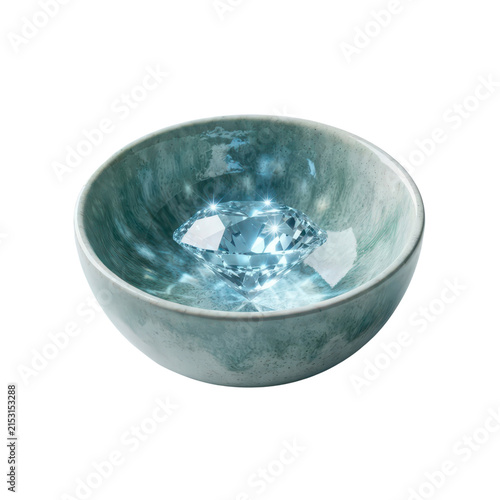 Sparkling diamond inside a ceramic bowl