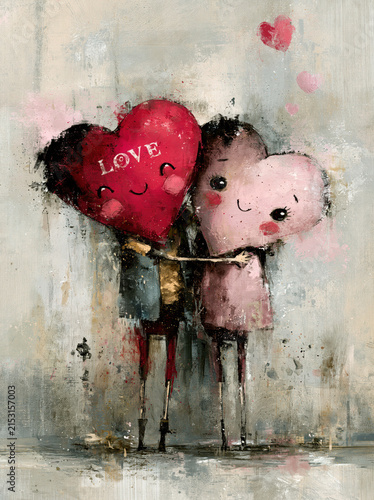 Cute Cartoon Hearts in Love – AI Generative