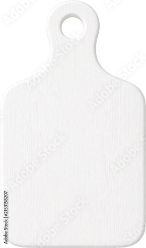White cutting board 3D kitchen tool with handle for chopping, slicing, food preparation and home cooking isolated on white background