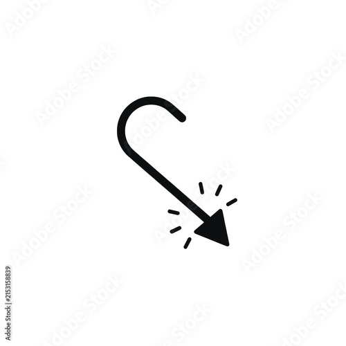 Black curved arrow icon pointing down with a sparkle effect