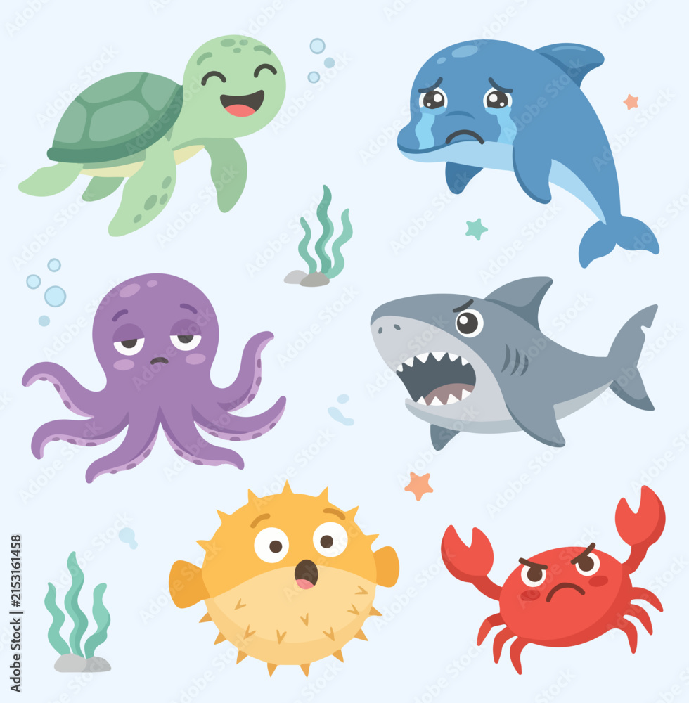 Fototapeta premium Sea Creatures Elements Set