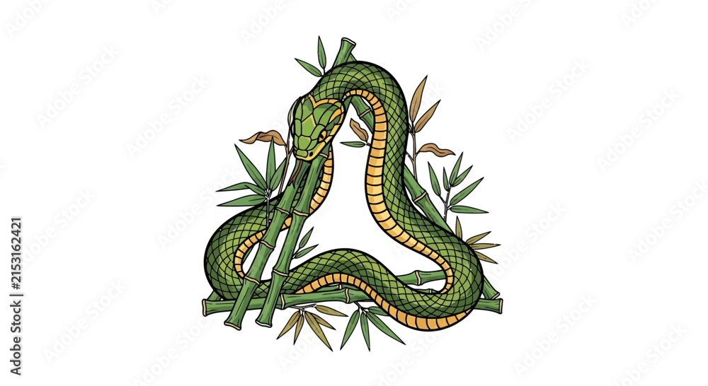 Fototapeta premium green snake wrapped around leaves