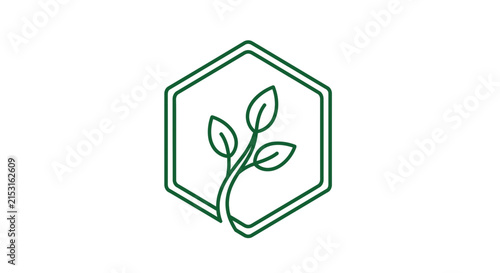 Green sprout inside hexagon icon, eco symbol, organic growth, nature logo
