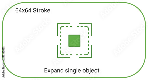 green square icon with dashed lines and expand text