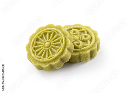 Traditional Chinese mung bean cake isolated on white background with clipping path