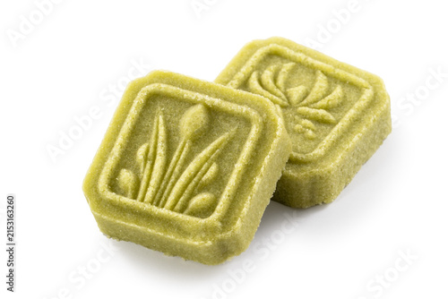 Traditional Chinese mung bean cake isolated on white background with clipping path