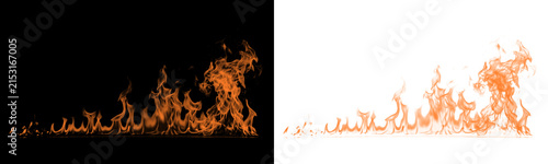 Bild auf Leinwand Horizontal wall of fire flames isolated on black and white background