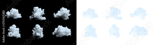 Foto Set of isolated cumulus clouds on black and white split background