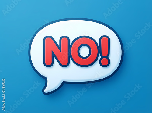 Obraz na plátně Red NO speech bubble on blue background symbolizing refusal or prohibition in fl