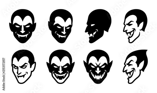 Foto Vampire Faces Vector Icons Set, Gothic Horror Character Portraits, Spooky Hallow