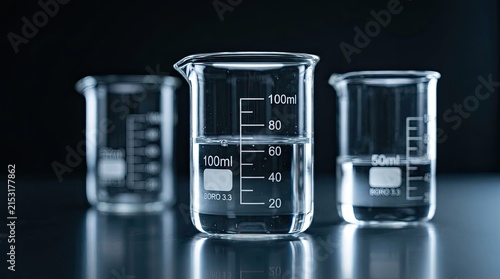 Laboratory Beakers with Liquid Measurement Science Education Chemistry Glassware