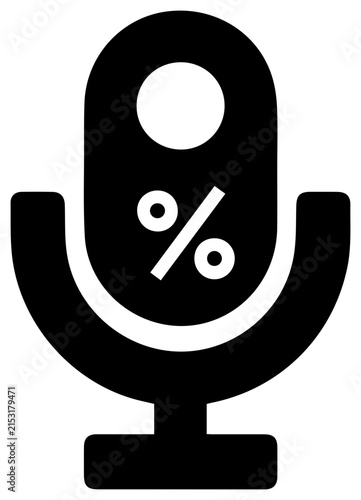 Podcast completion rate icon with percentage sign with solid black filled statistics indicator recording graphic symbol metric audio media with logo