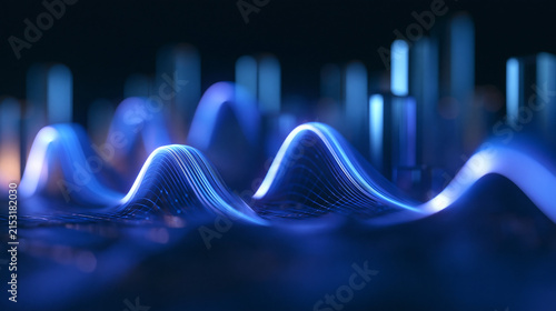 Glowing Blue Digital Sound Wave and Data Analytics Visualization