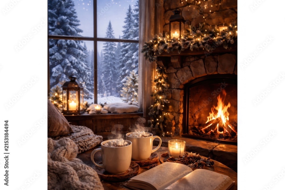 Obraz premium Cozy winter fireplace scene captured.
