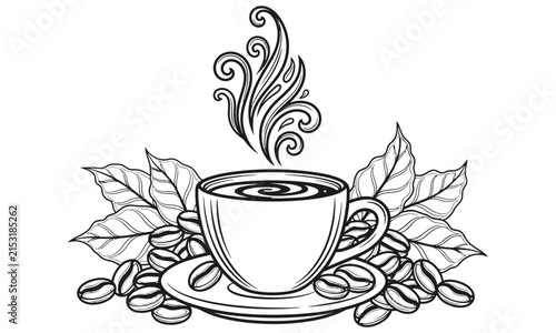 Foto Steaming cup of tea with leaf decoration