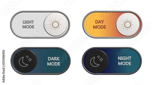 Toggle switch animation for light and dark mode interface day and night theme selection button. for featuring sun and moon icons
