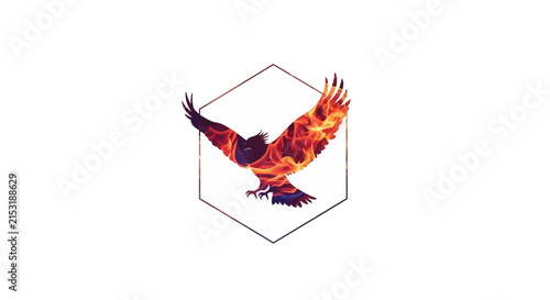 Flaming Owl Illustration in Geometric Frame - Fire Bird Spirit Symbol
