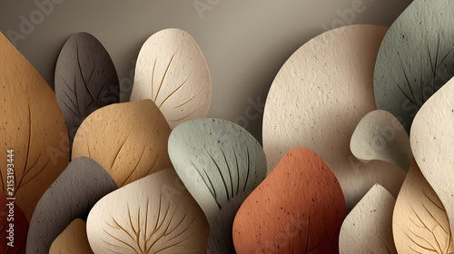 sophisticated abstract autumn background with muted earth tones, organic leaf shapes, and copy space