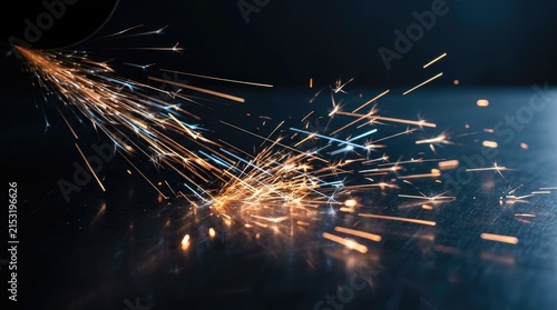 Fiery Sparks Flying and Exploding on Dark Surface
