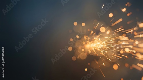 Golden Sparks and Bokeh on Dark Background with Copy Space