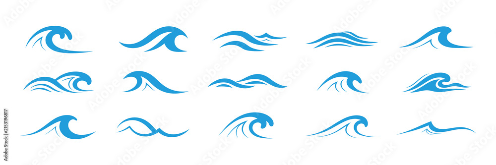 Fototapeta premium blue wave icon set for ocean, water, sea and aquatic design
