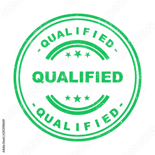 Obraz na plátně Green rubber stamp with the word qualified inside a round seal for business and