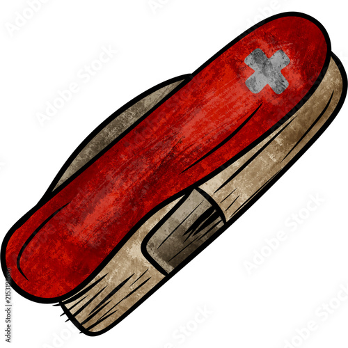 Canvastavla Swiss army pocket knife illustration