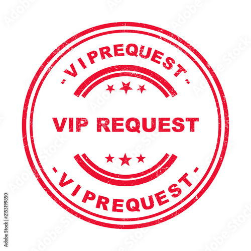Red rubber stamp with the text vip request inside a circle for business and exclusive access isolated on transparent background