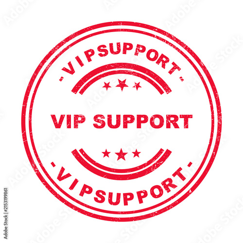 Red round rubber stamp with the text vip support and stars for professional customer service isolated on transparent background