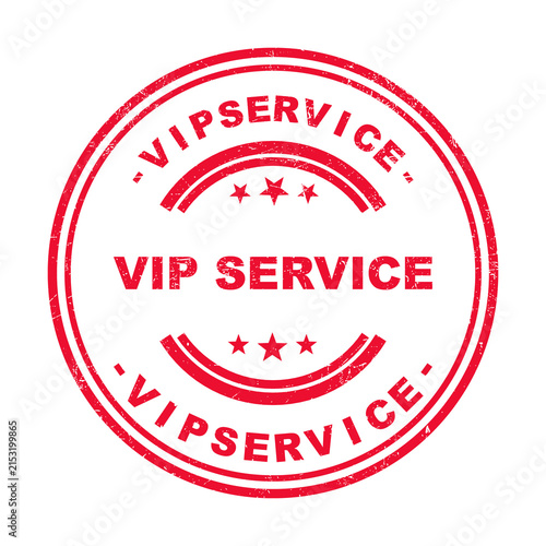 Red round rubber stamp with vip service text and star symbols for luxury client label design isolated on transparent background