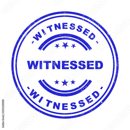 Blue rubber stamp with the word witnessed in a circle design for official documents and files isolated on transparent background