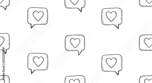 Hand-drawn heart speech bubble pattern, social media like icon seamless background