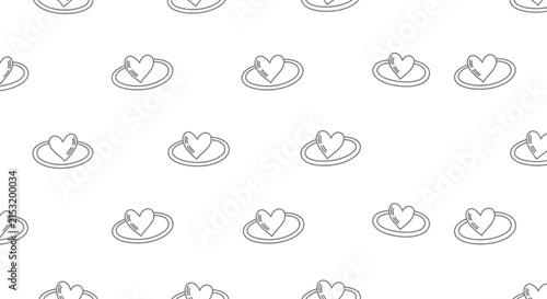 Hand-drawn heart ring seamless pattern. Love, engagement, wedding icon background.