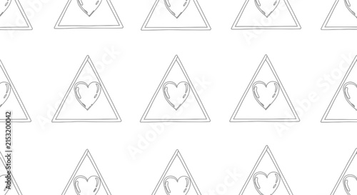 Hand-drawn heart within a triangle pattern, minimalist, simple design, graphic background
