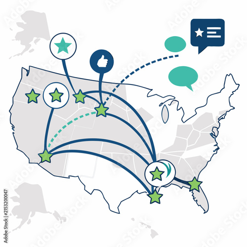 Usa geographic data networking map with connections geography feedback communication
