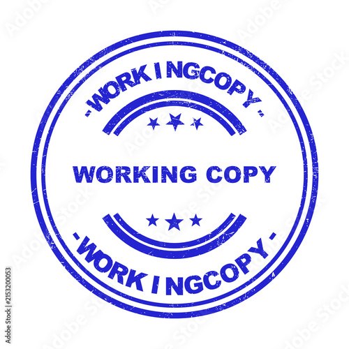 Blue rubber stamp icon with the words working copy inside a circular frame for business use isolated on transparent background