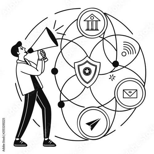 Professional promoting brand awareness communication concept with communication, megaphone
