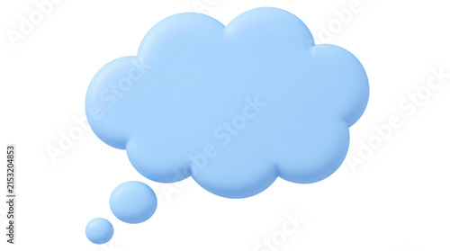 Blue 3d thought bubble fluffy cloud shape isolated on transparent background