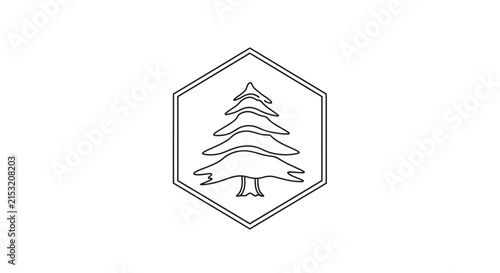 Minimalist tree logo, geometric hexagon, outline nature icon